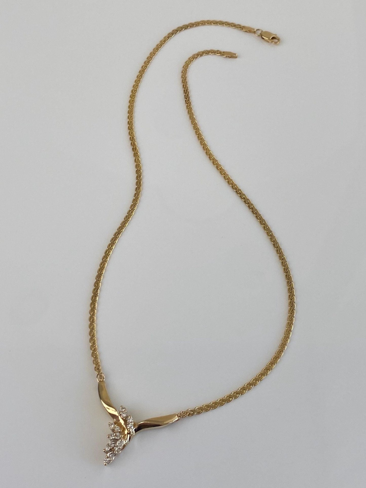 Vintage Solid 14k Yellow Gold Diamond Flat Chain Necklace - 17 inches
