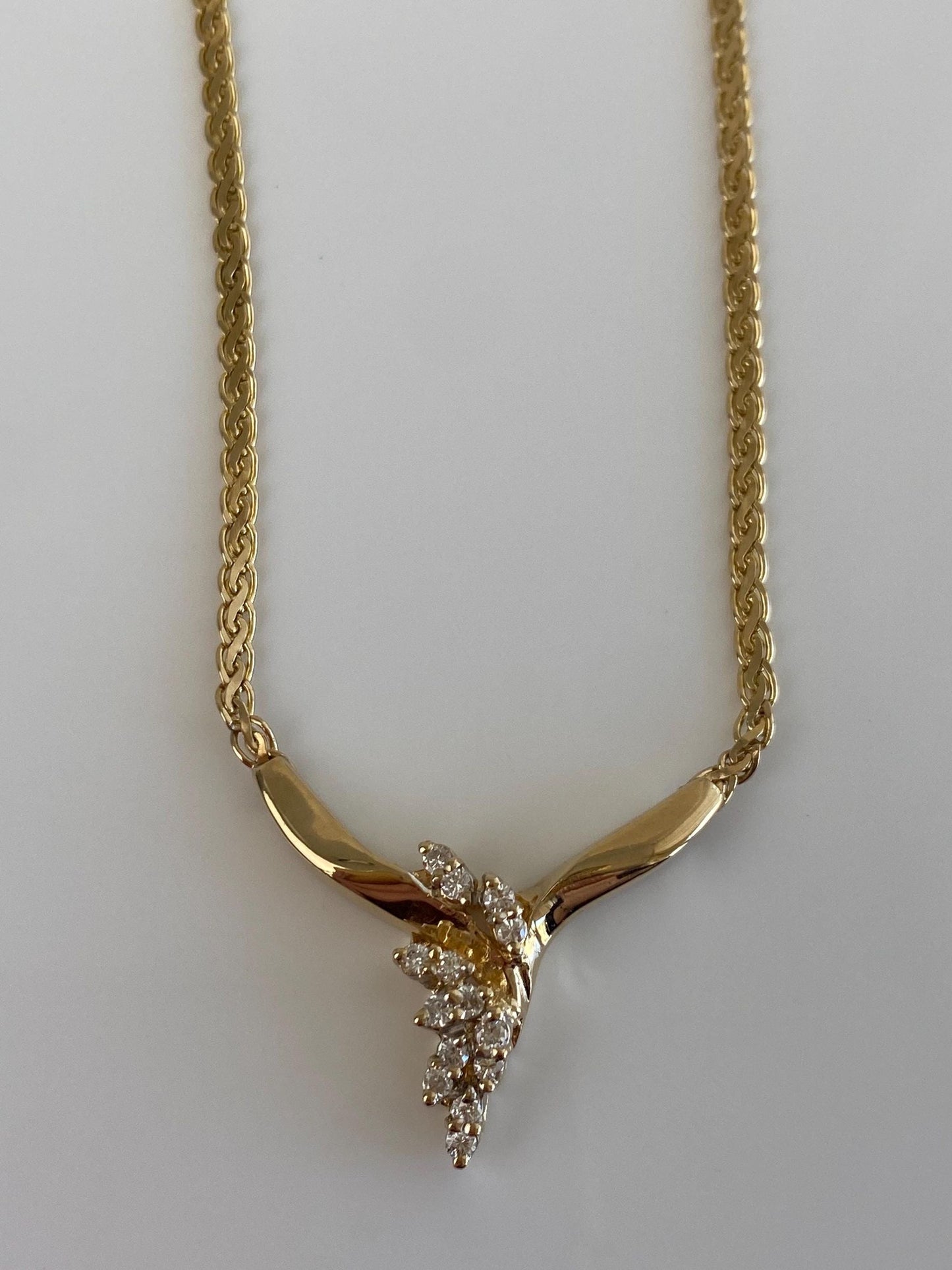 Vintage Solid 14k Yellow Gold Diamond Flat Chain Necklace - 17 inches