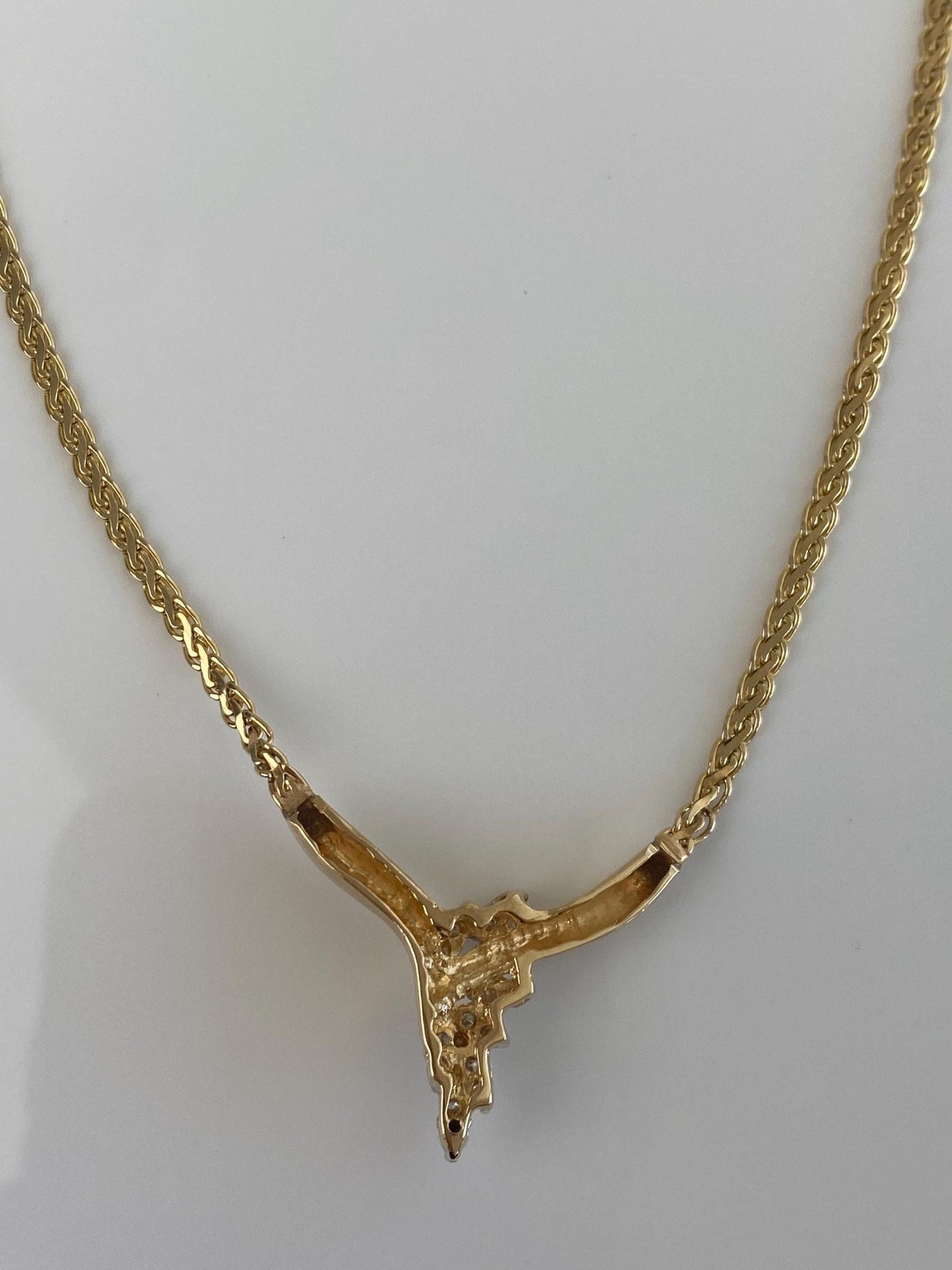 Vintage Solid 14k Yellow Gold Diamond Flat Chain Necklace - 17 inches