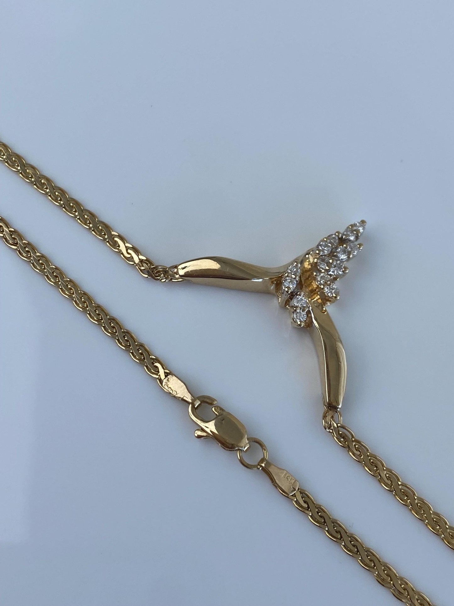 Vintage Solid 14k Yellow Gold Diamond Flat Chain Necklace - 17 inches