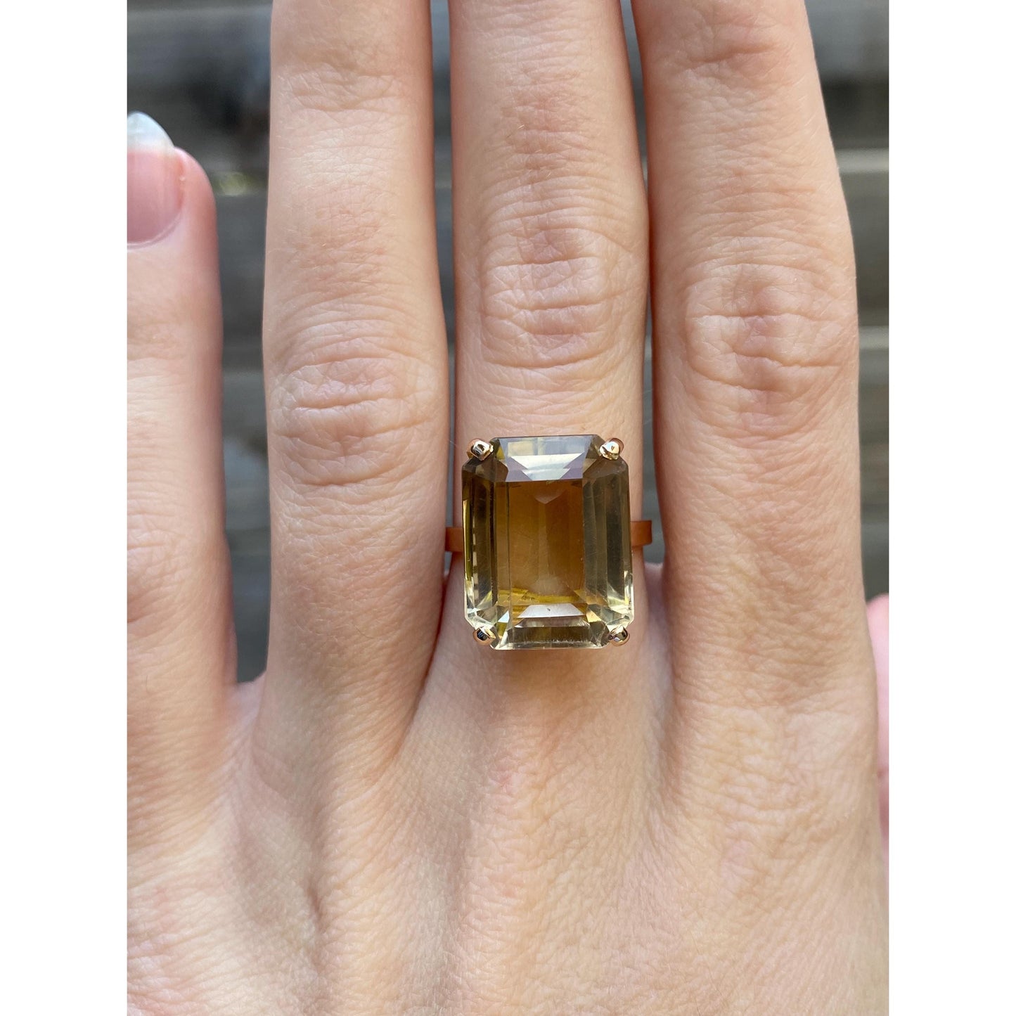 Vintage Solid 18k Yellow Gold Smokey Quartz Ring - Size 6
