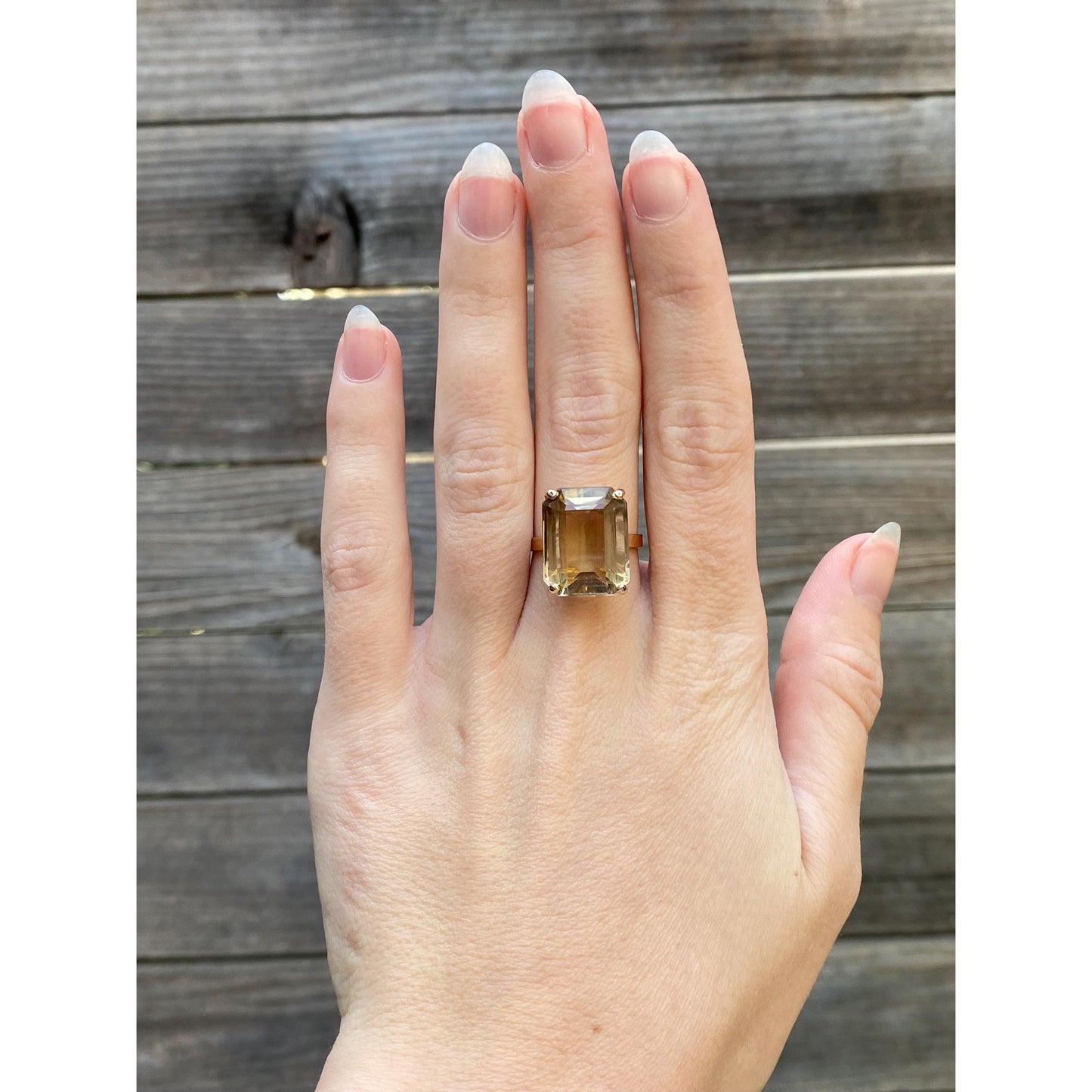 Vintage Solid 18k Yellow Gold Smokey Quartz Ring - Size 6