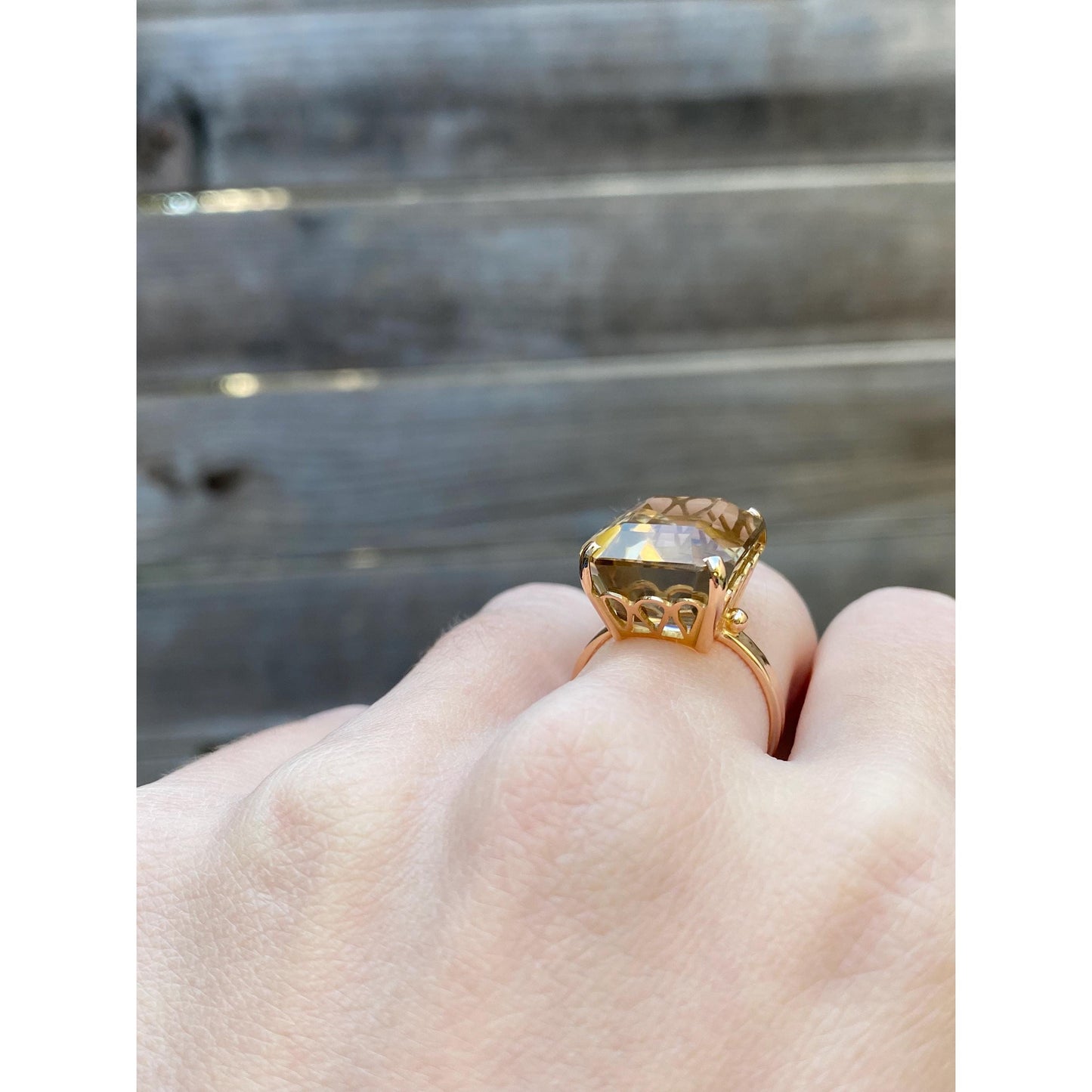 Vintage Solid 18k Yellow Gold Smokey Quartz Ring - Size 6