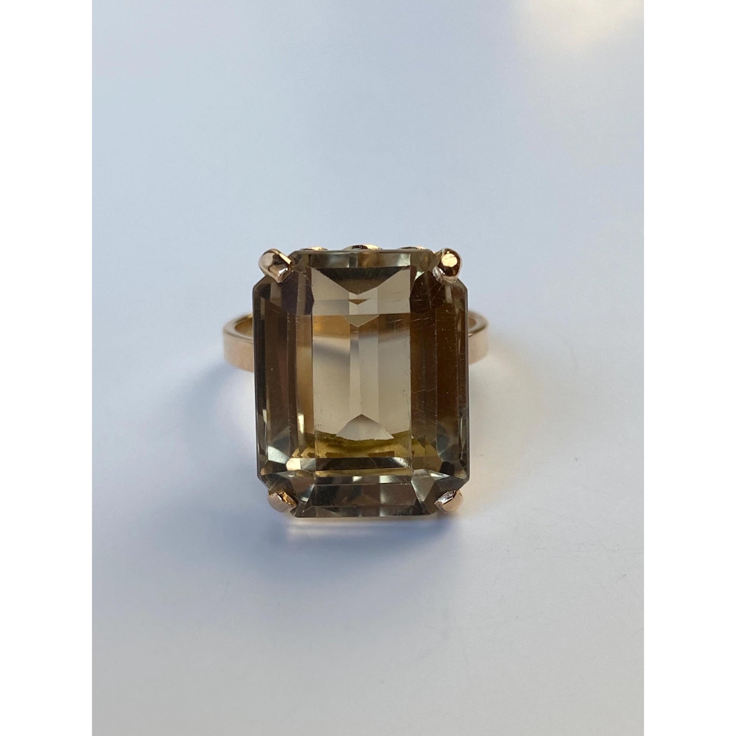 Vintage Solid 18k Yellow Gold Smokey Quartz Ring - Size 6