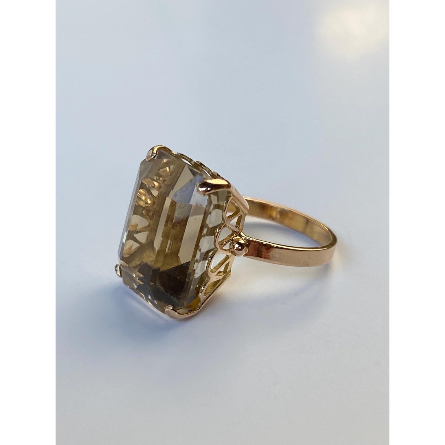 Vintage Solid 18k Yellow Gold Smokey Quartz Ring - Size 6