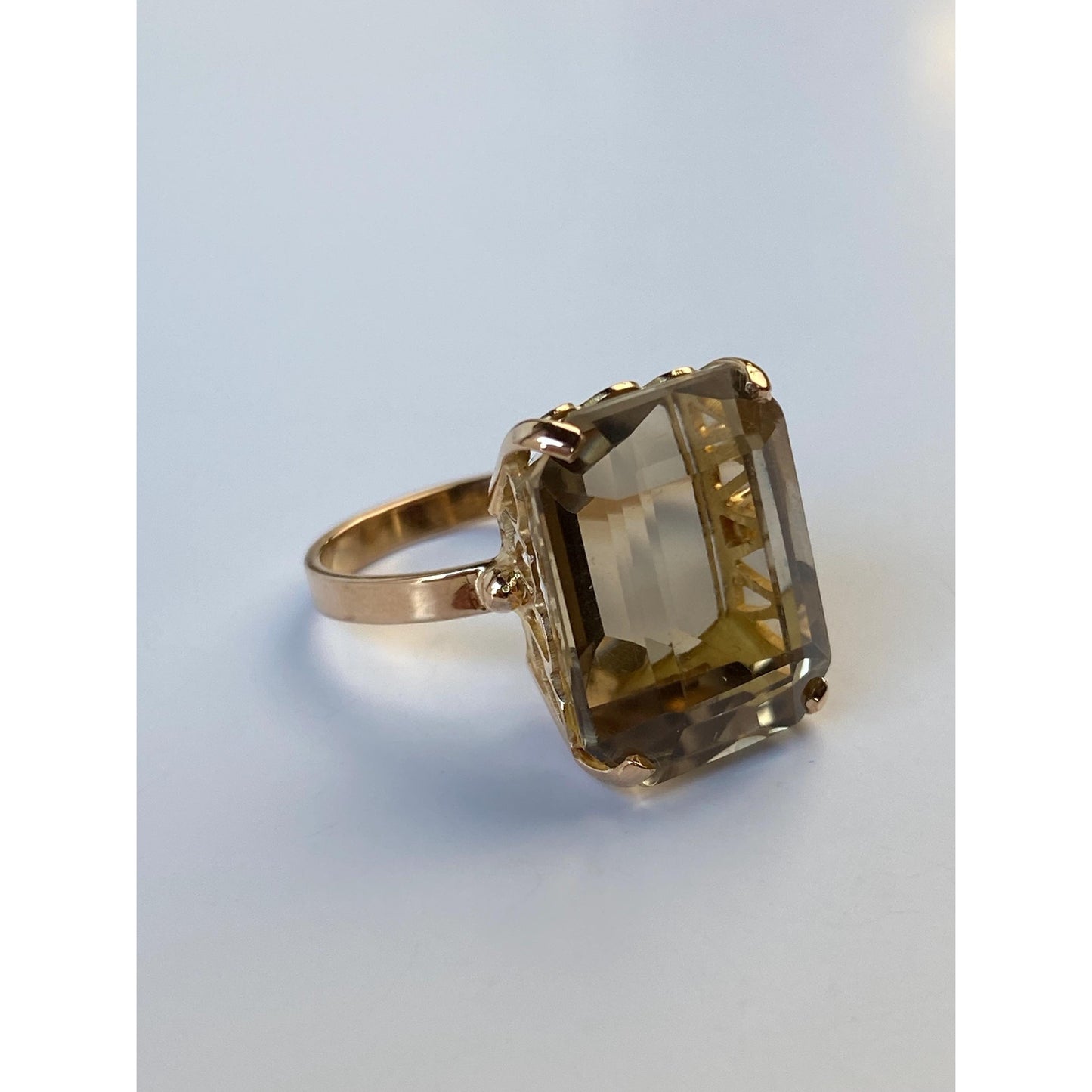 Vintage Solid 18k Yellow Gold Smokey Quartz Ring - Size 6