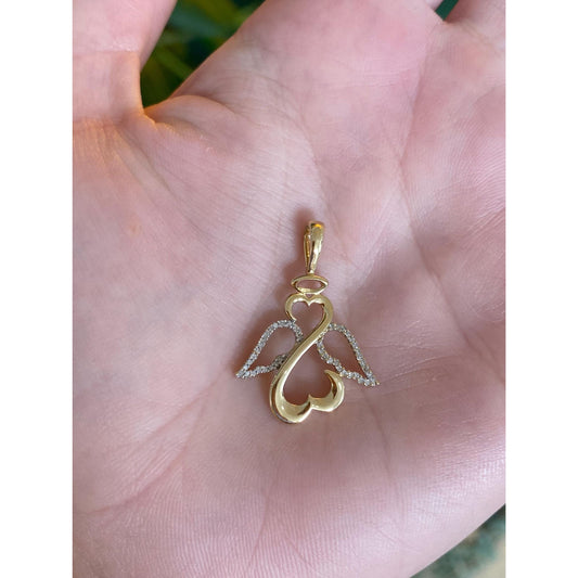 Vintage Solid 14k Yellow Gold Diamond Angel Charm