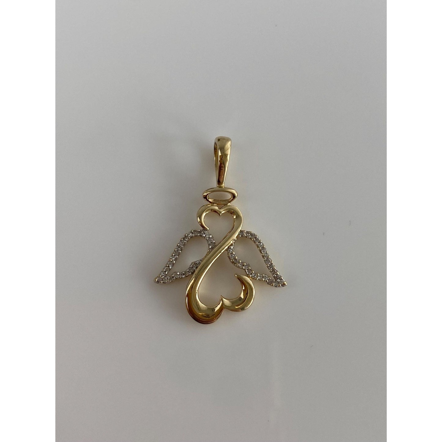 Vintage Solid 14k Yellow Gold Diamond Angel Charm