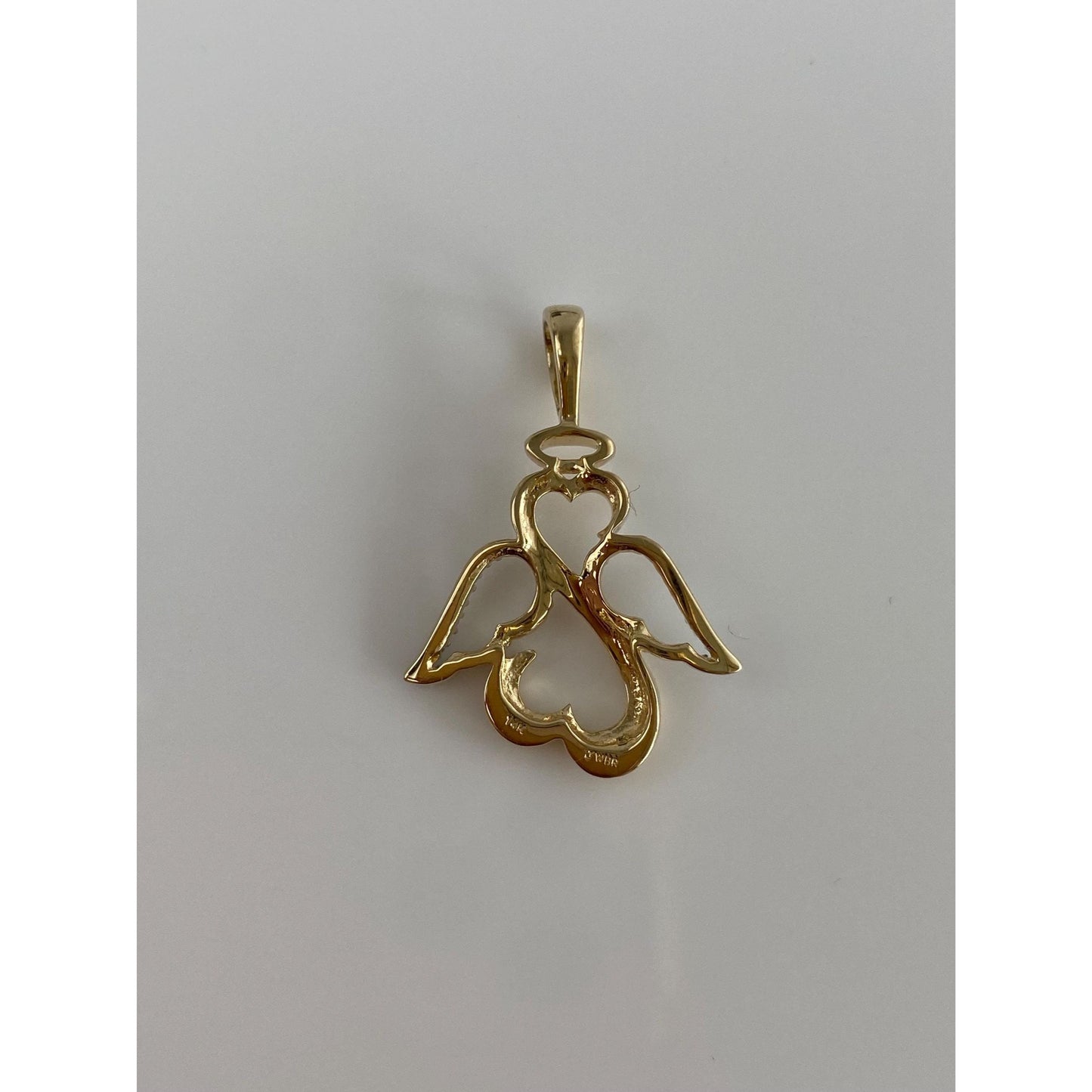 Vintage Solid 14k Yellow Gold Diamond Angel Charm