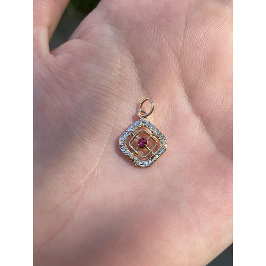 Vintage Solid 10k Yellow Gold Pink Cubic Zirconia Stick Pin Conversion Charm