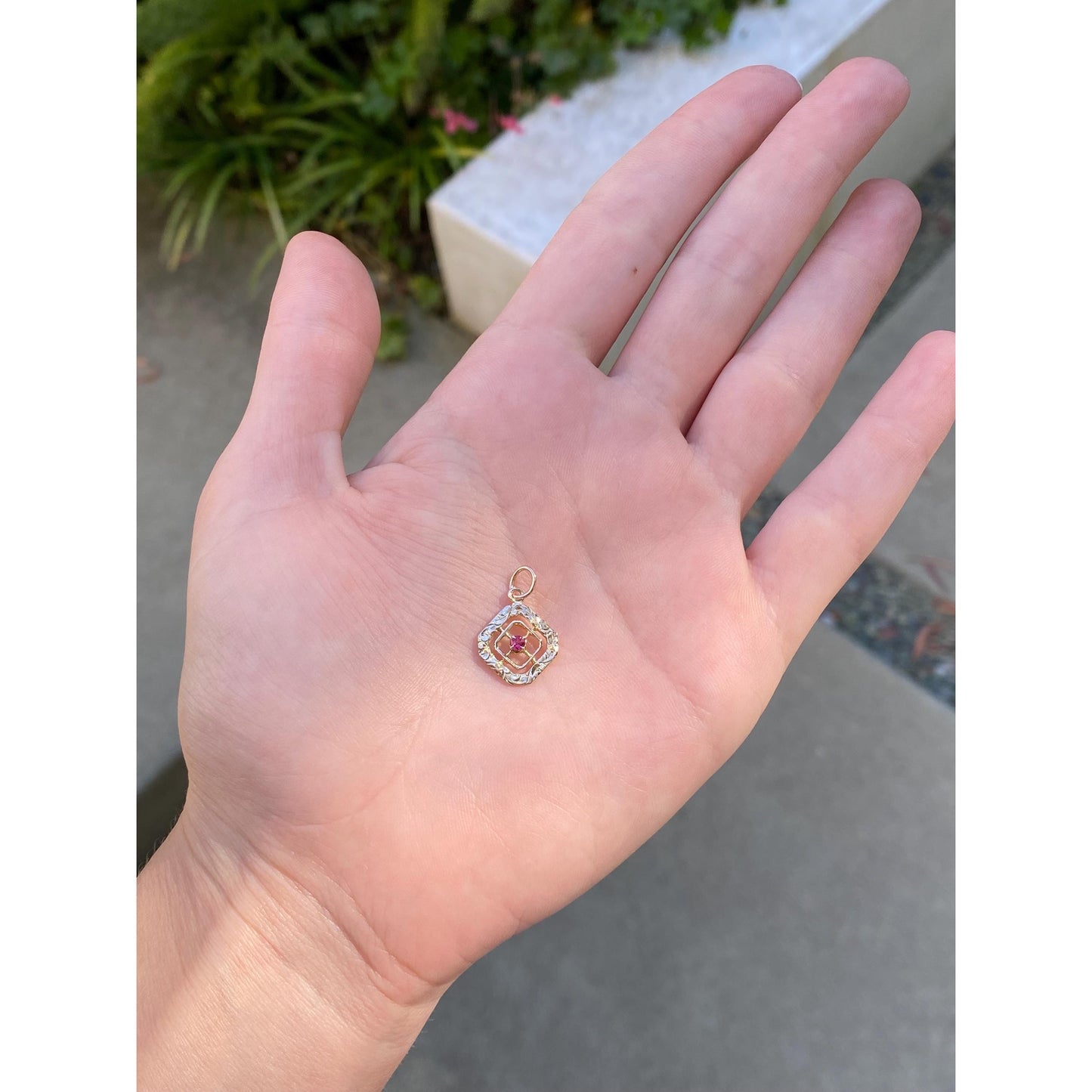 Vintage Solid 10k Yellow Gold Pink Cubic Zirconia Stick Pin Conversion Charm