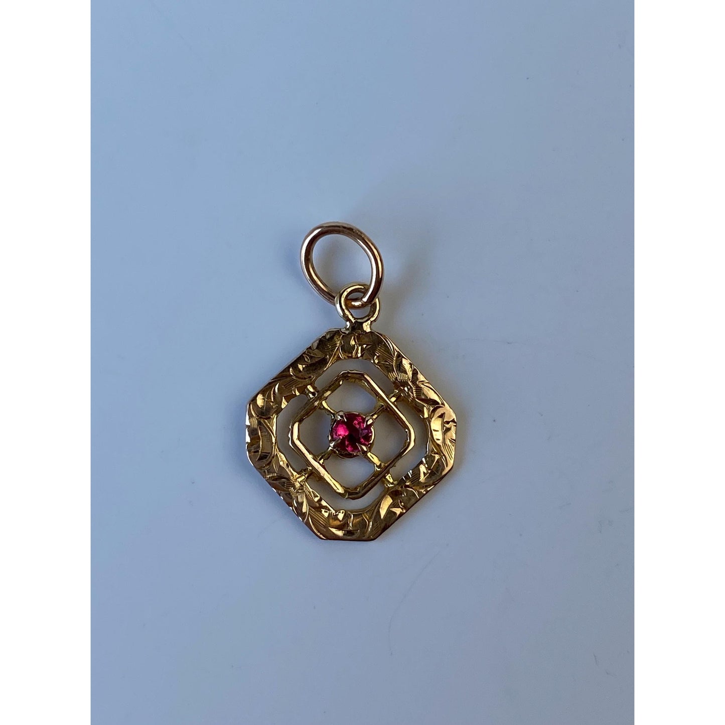 Vintage Solid 10k Yellow Gold Pink Cubic Zirconia Stick Pin Conversion Charm
