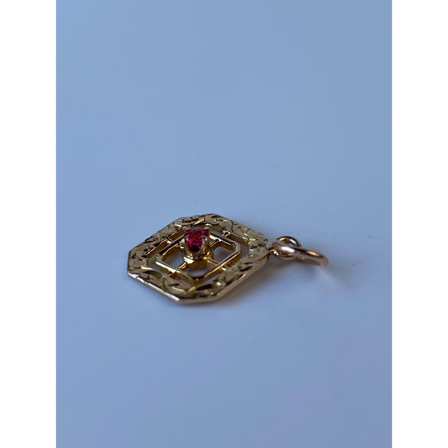 Vintage Solid 10k Yellow Gold Pink Cubic Zirconia Stick Pin Conversion Charm