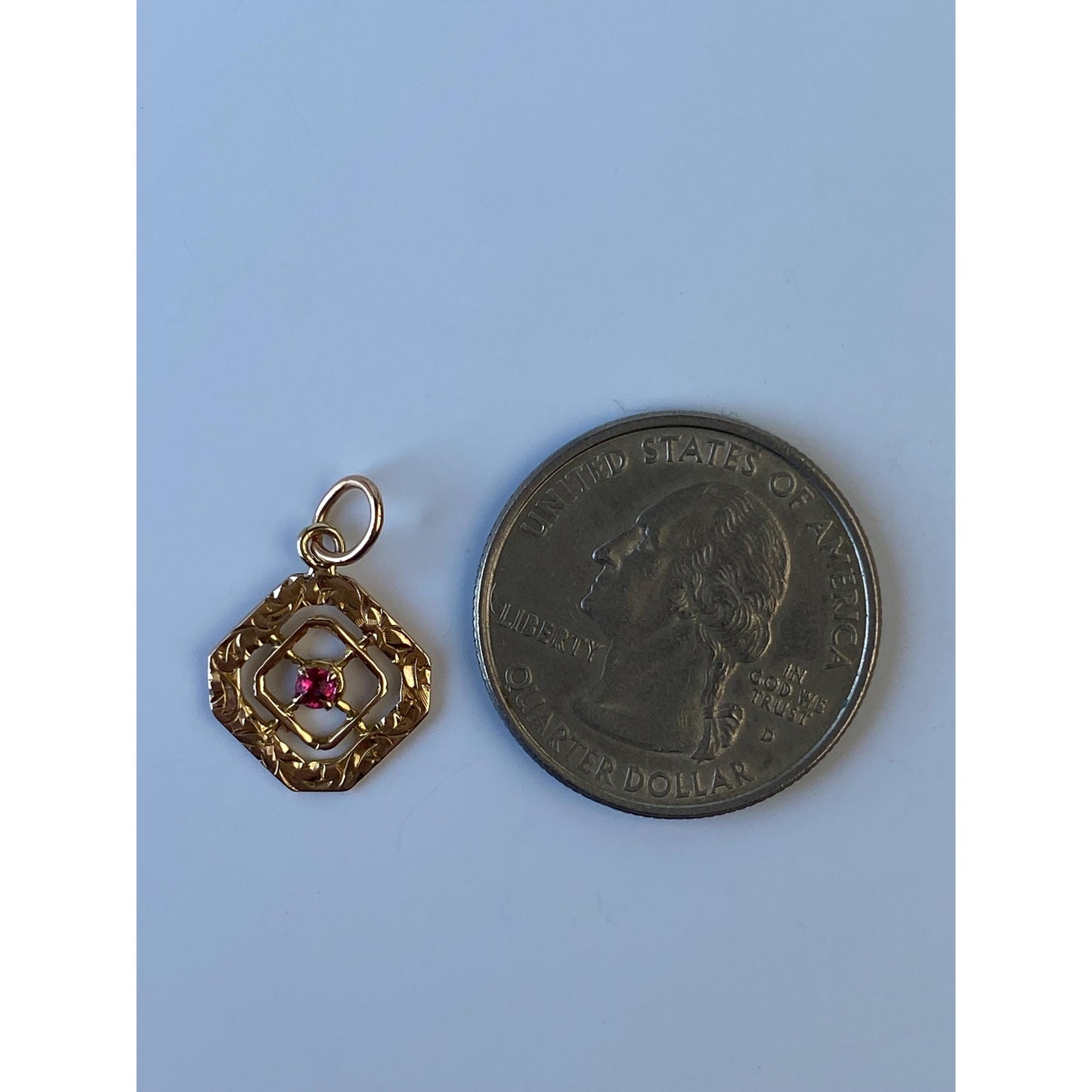 Vintage Solid 10k Yellow Gold Pink Cubic Zirconia Stick Pin Conversion Charm