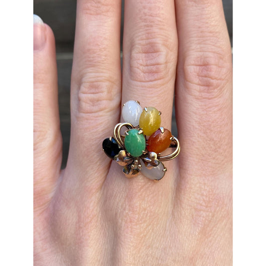 Solid 14k Yellow Gold Colored Jade Ring - Size 8