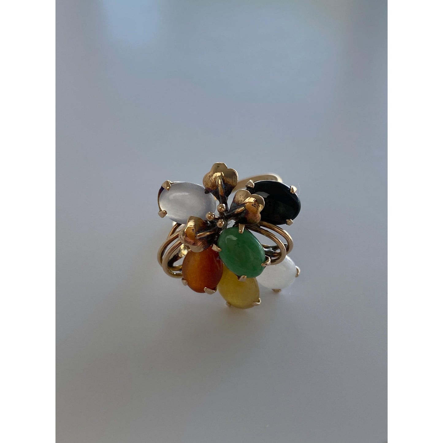 Solid 14k Yellow Gold Colored Jade Ring - Size 8