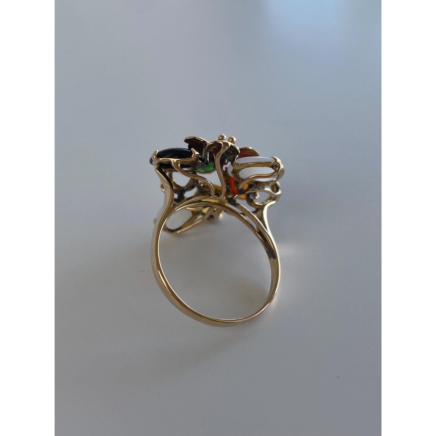 Solid 14k Yellow Gold Colored Jade Ring - Size 8