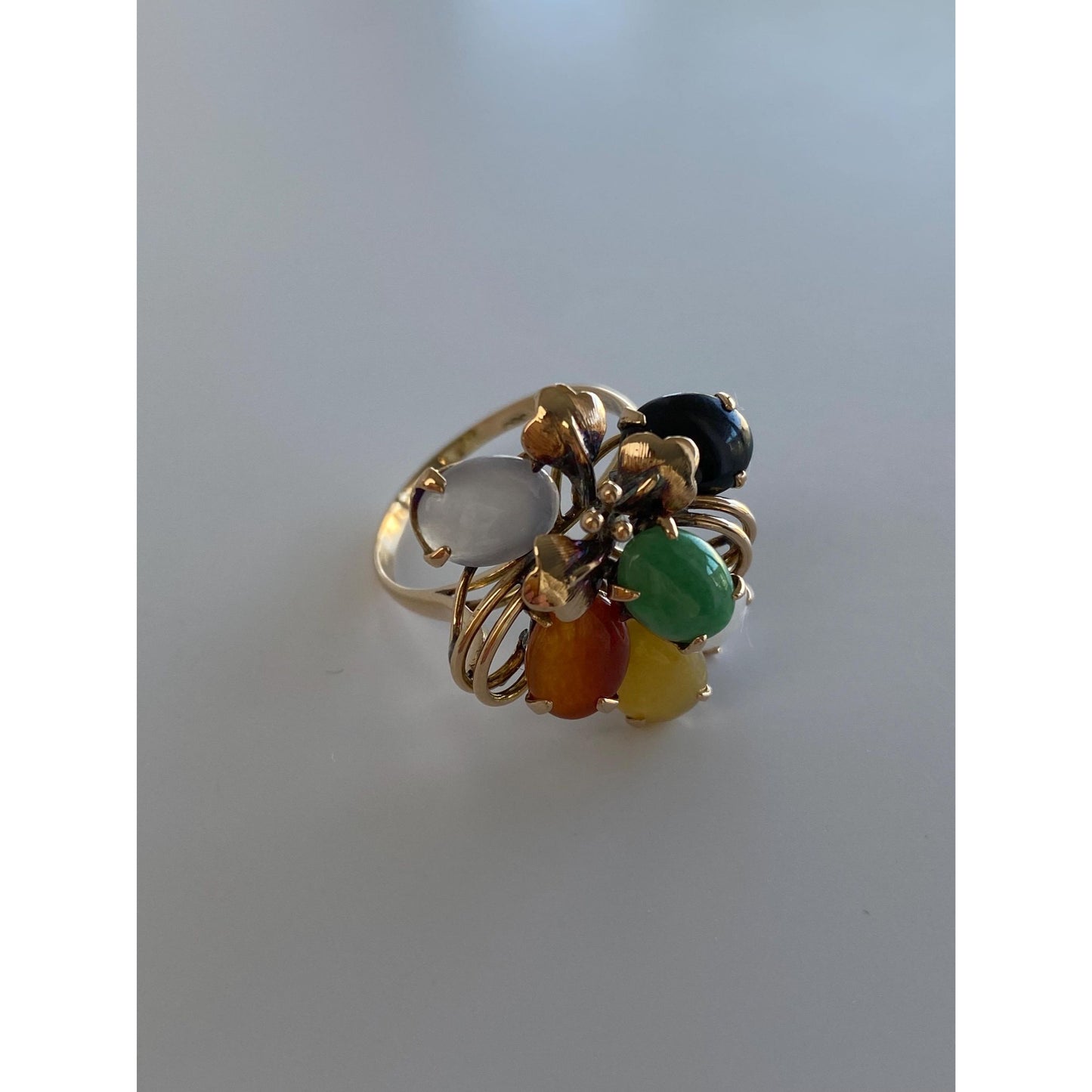 Solid 14k Yellow Gold Colored Jade Ring - Size 8