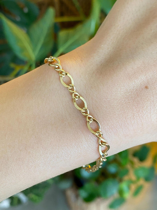 Vintage Solid 9k Yellow Gold Fancy Link Chain Bracelet - 7.25 inches