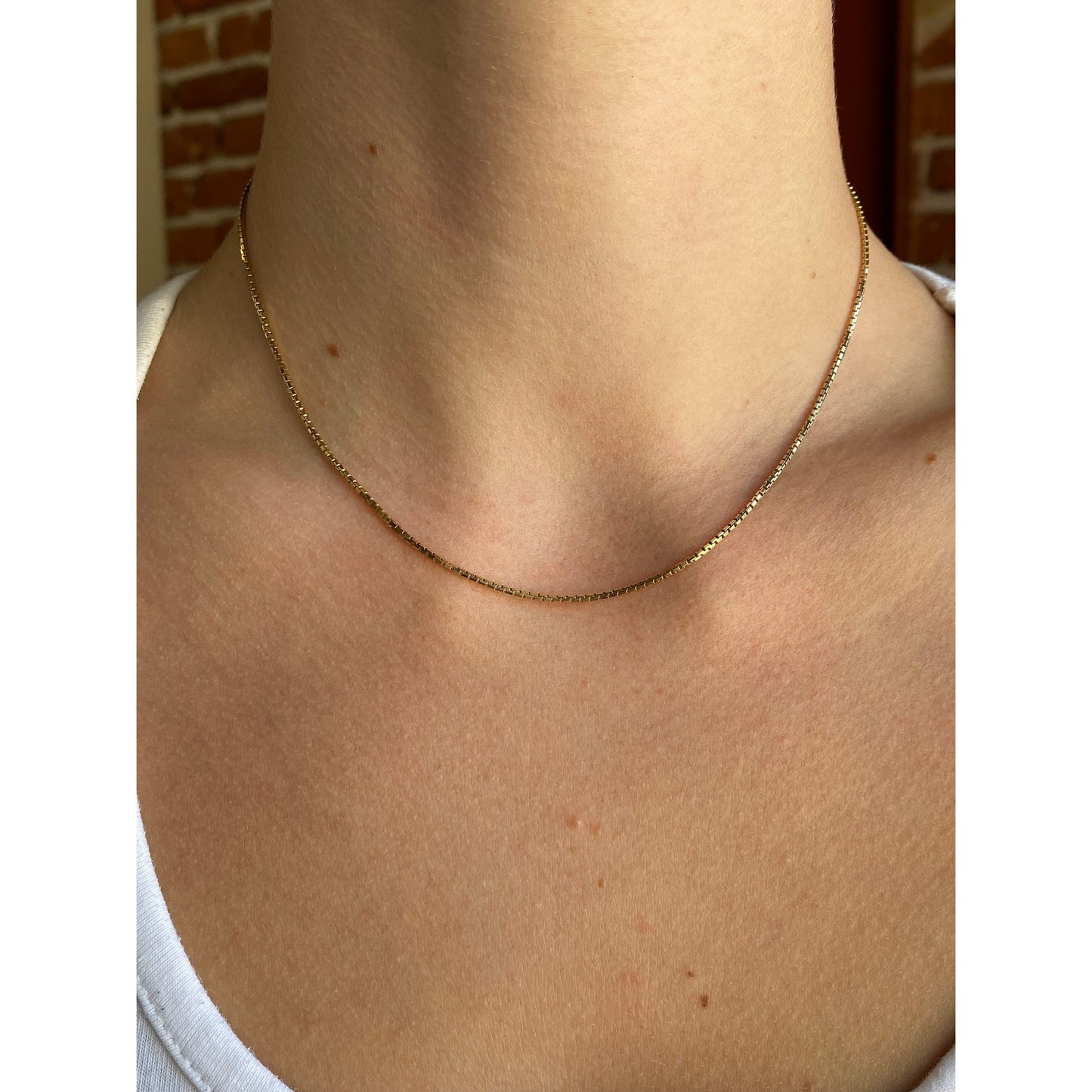 Vintage Solid 14k Yellow Gold Box Chain Necklace - 15.25 inches