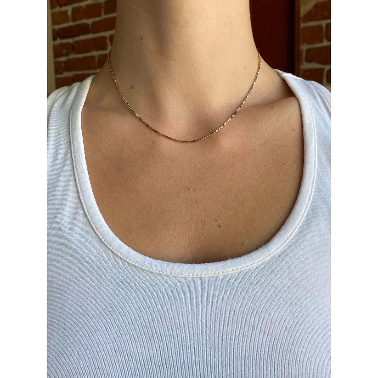 Vintage Solid 14k Yellow Gold Box Chain Necklace - 15.25 inches