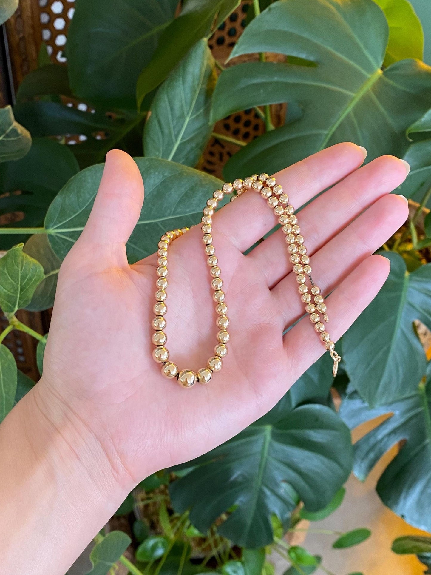 Vintage 14k Yellow Gold Graduated Gold Ball Necklace - 15.5 inches