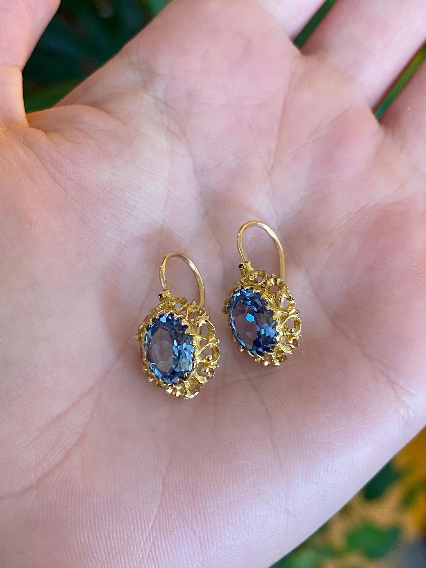 Vintage Solid 18k Yellow Gold Topaz Drop Earrings