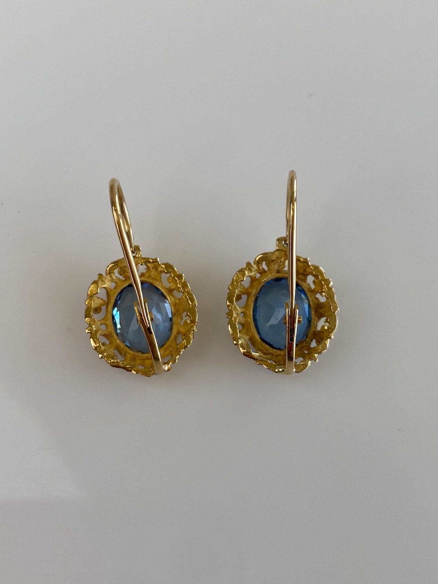 Vintage Solid 18k Yellow Gold Topaz Drop Earrings