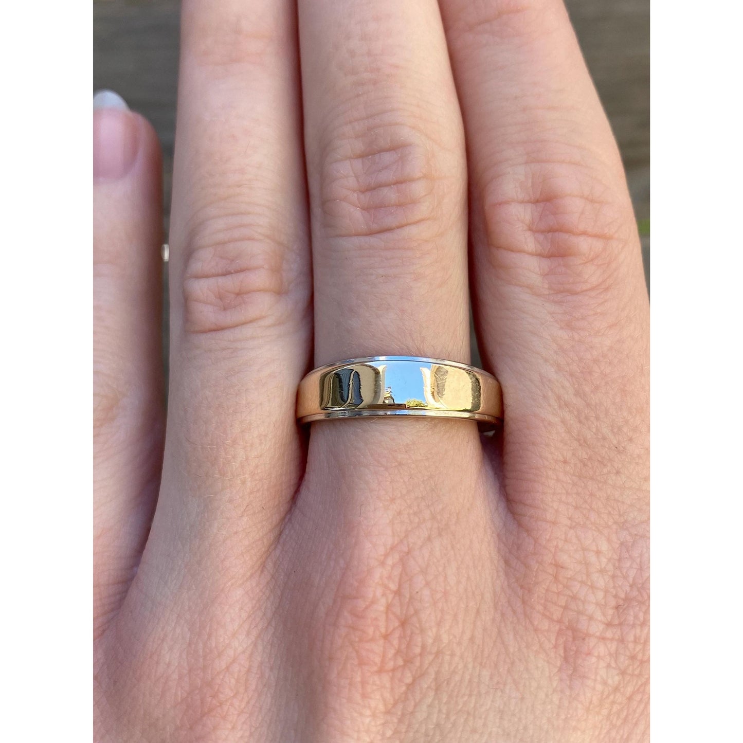 Vintage Solid 14k White & Yellow Gold Tapered Ring Band - Size 9.75