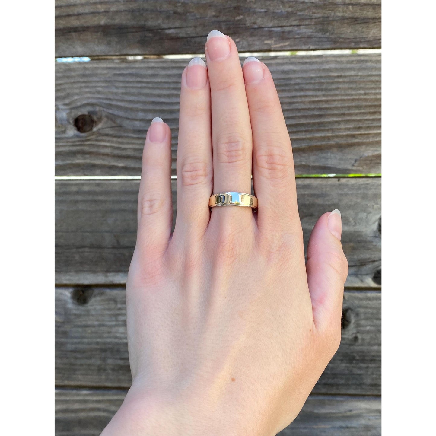 Vintage Solid 14k White & Yellow Gold Tapered Ring Band - Size 9.75