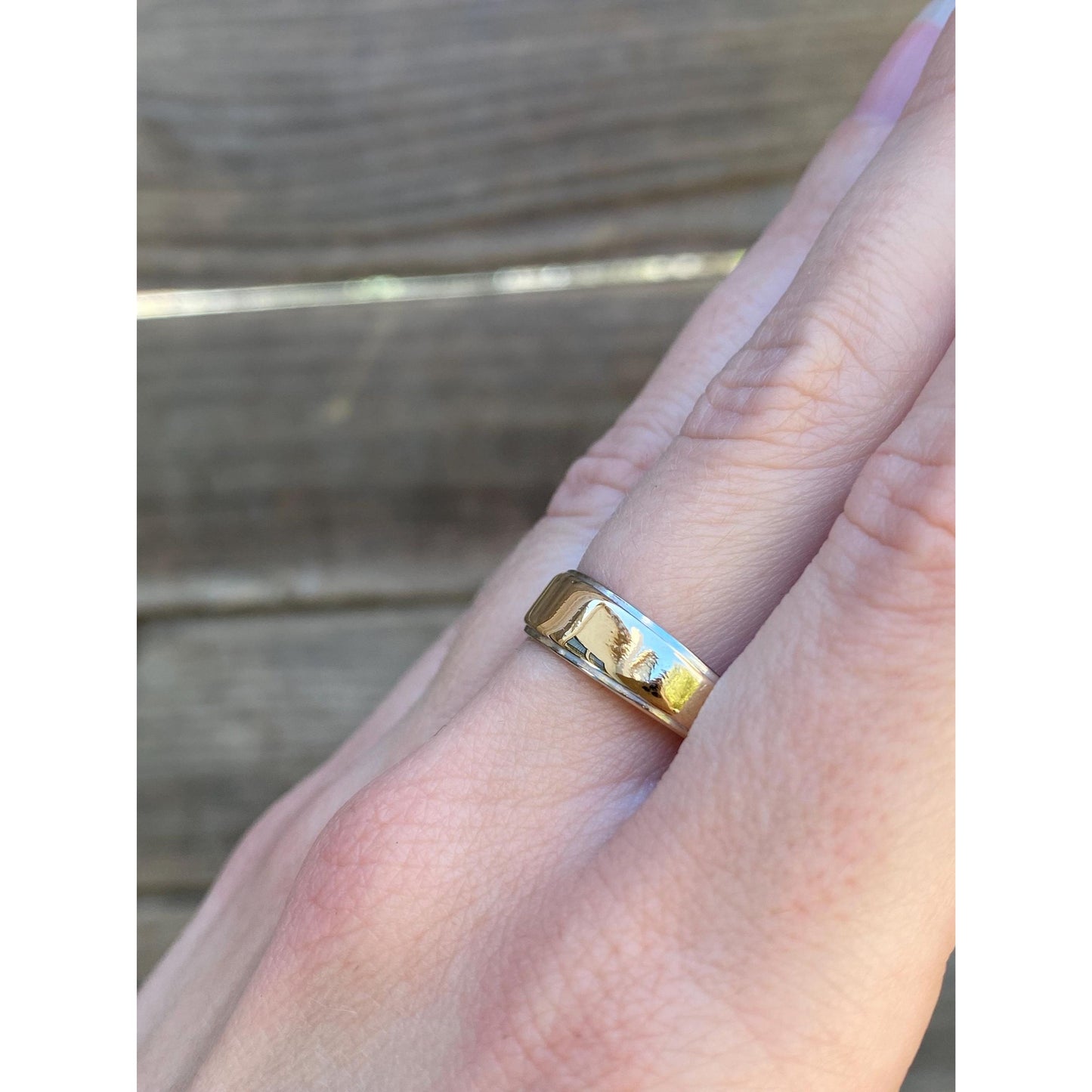 Vintage Solid 14k White & Yellow Gold Tapered Ring Band - Size 9.75