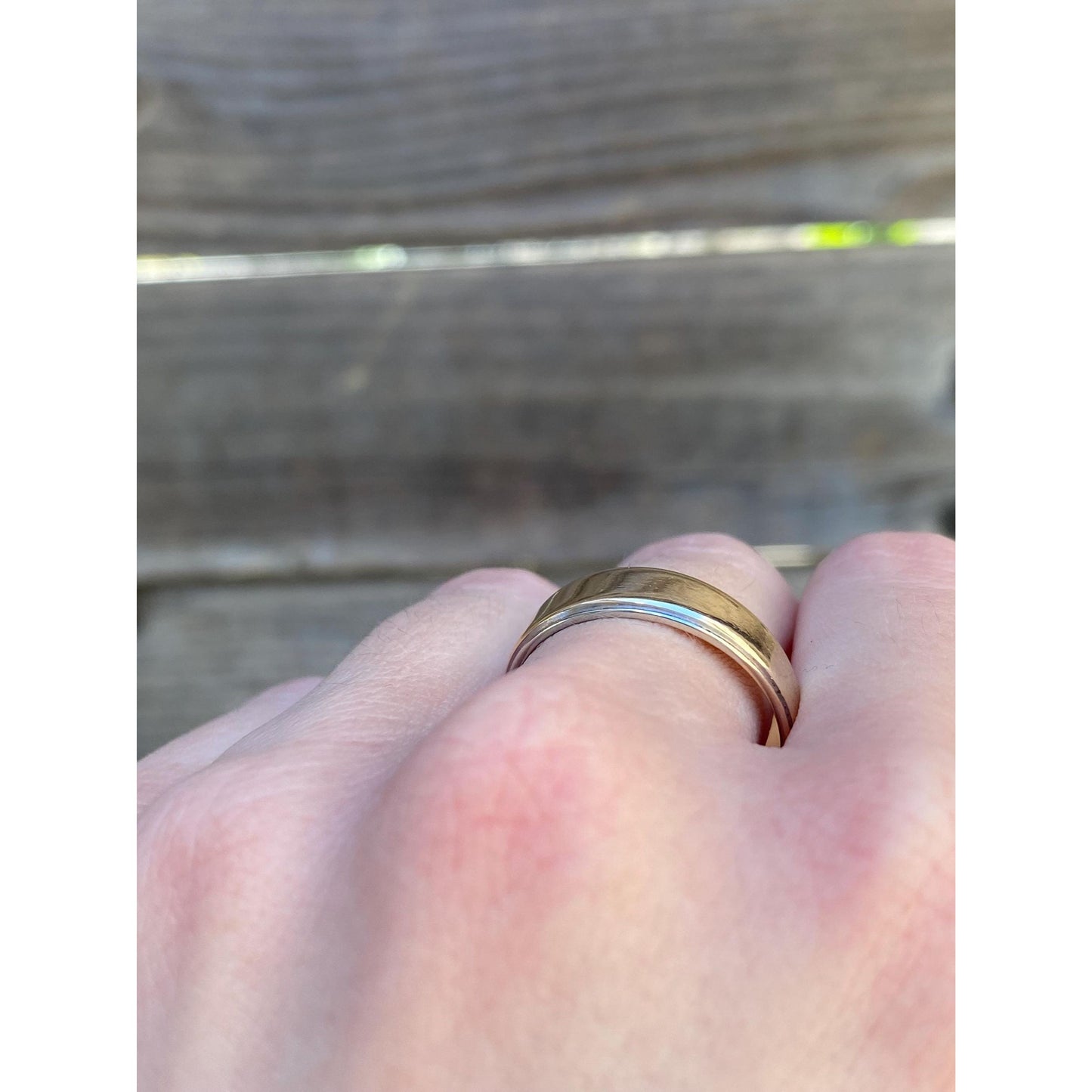 Vintage Solid 14k White & Yellow Gold Tapered Ring Band - Size 9.75