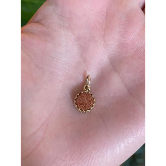 Vintage Solid 14k Yellow Gold Sunstone Charm
