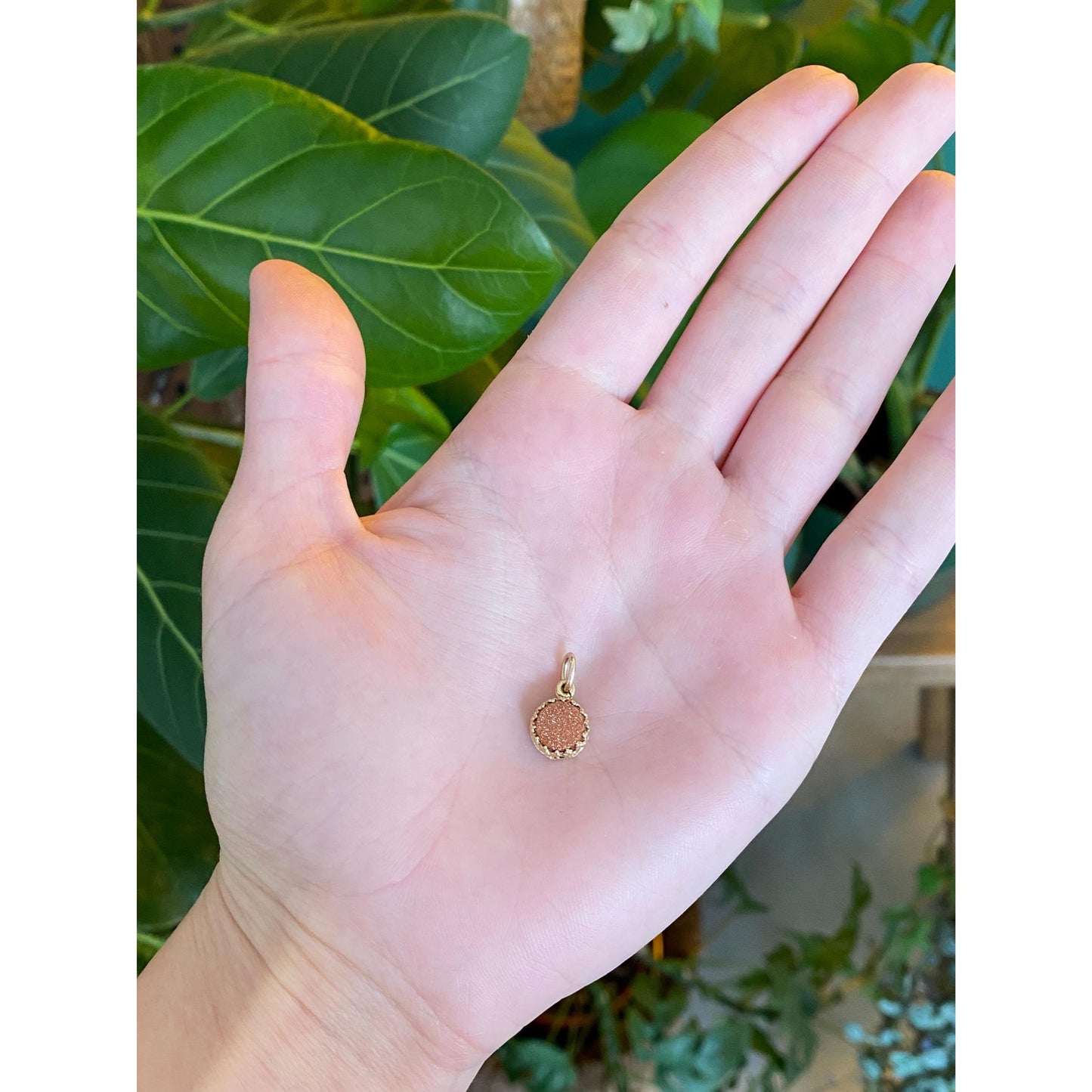 Vintage Solid 14k Yellow Gold Sunstone Charm