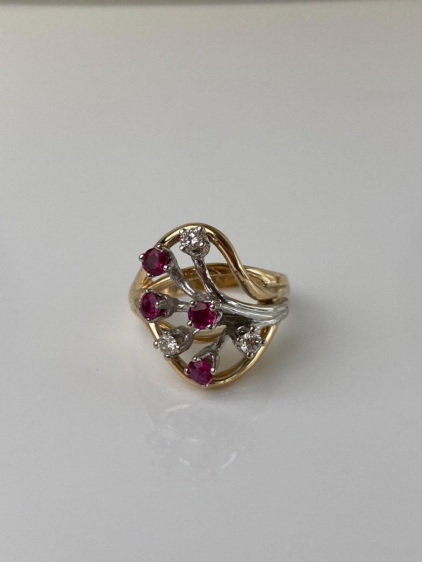 Vintage Solid 14k White & Yellow Gold Diamond Pink Sapphire Ring - Size 6