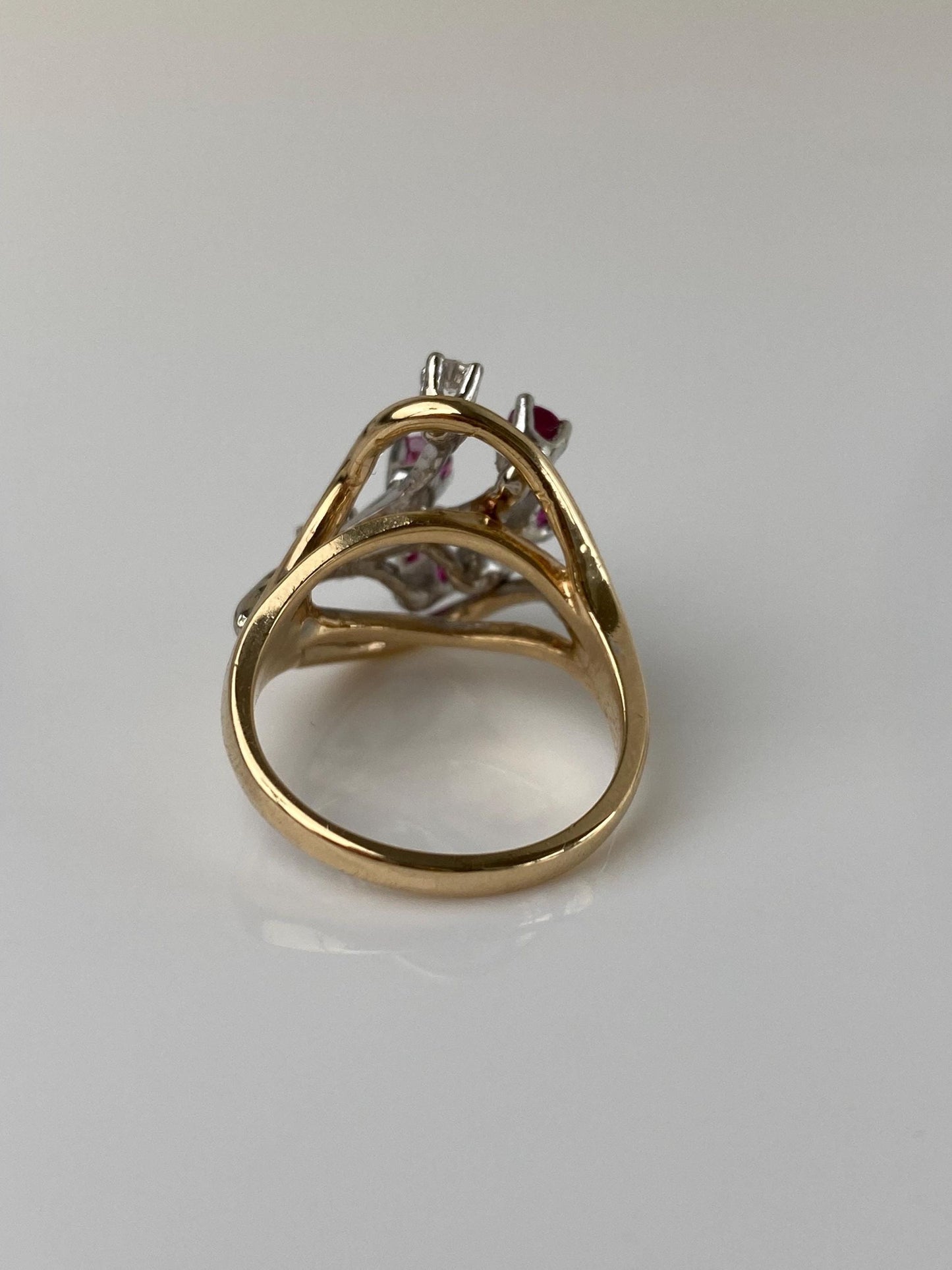 Vintage Solid 14k White & Yellow Gold Diamond Pink Sapphire Ring - Size 6