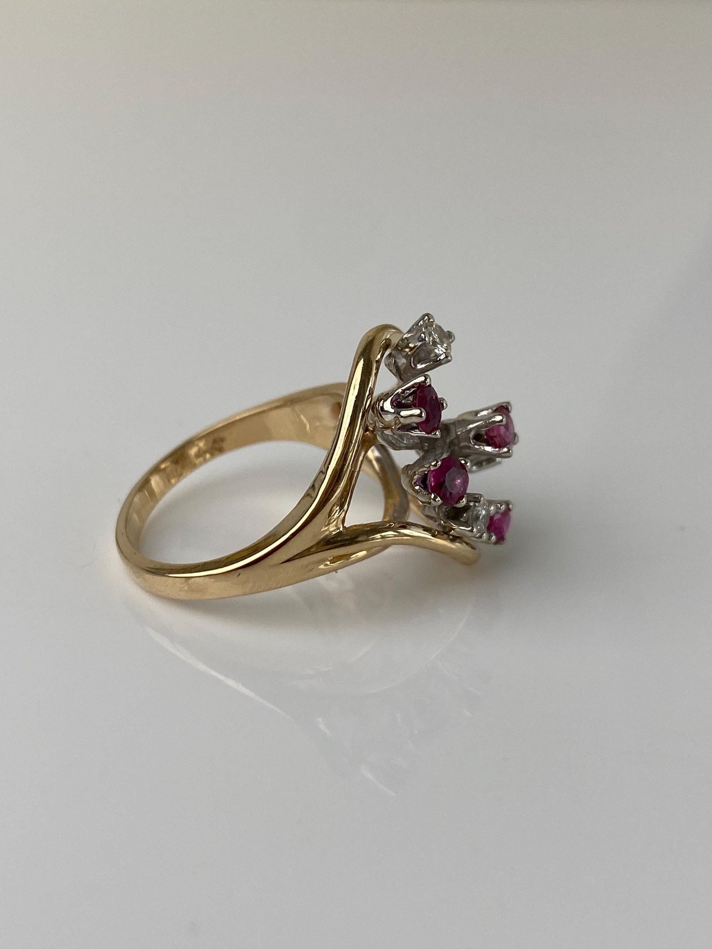 Vintage Solid 14k White & Yellow Gold Diamond Pink Sapphire Ring - Size 6