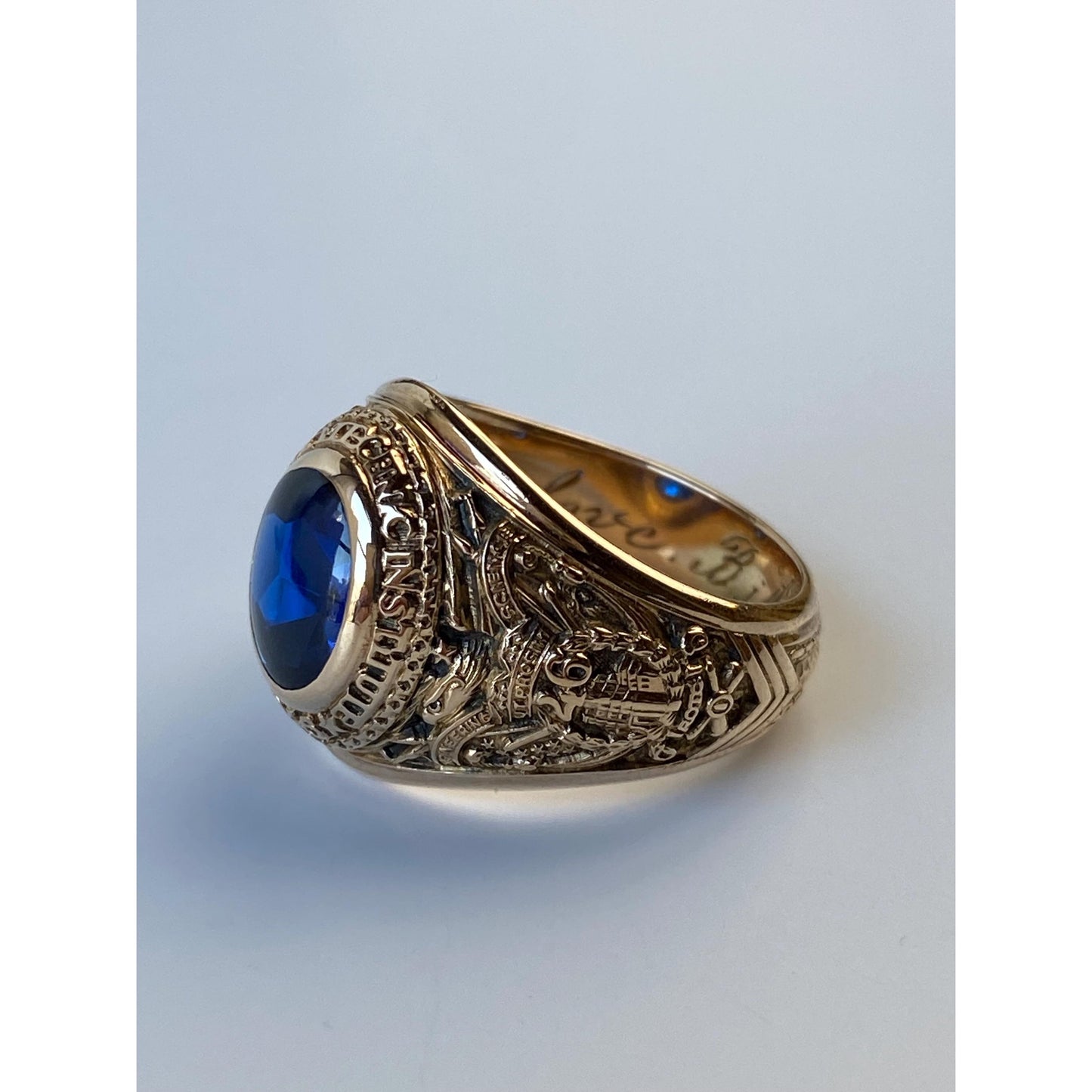 Vintage Solid 10k Yellow Gold Blue Spinel Class Ring - Size 6.25