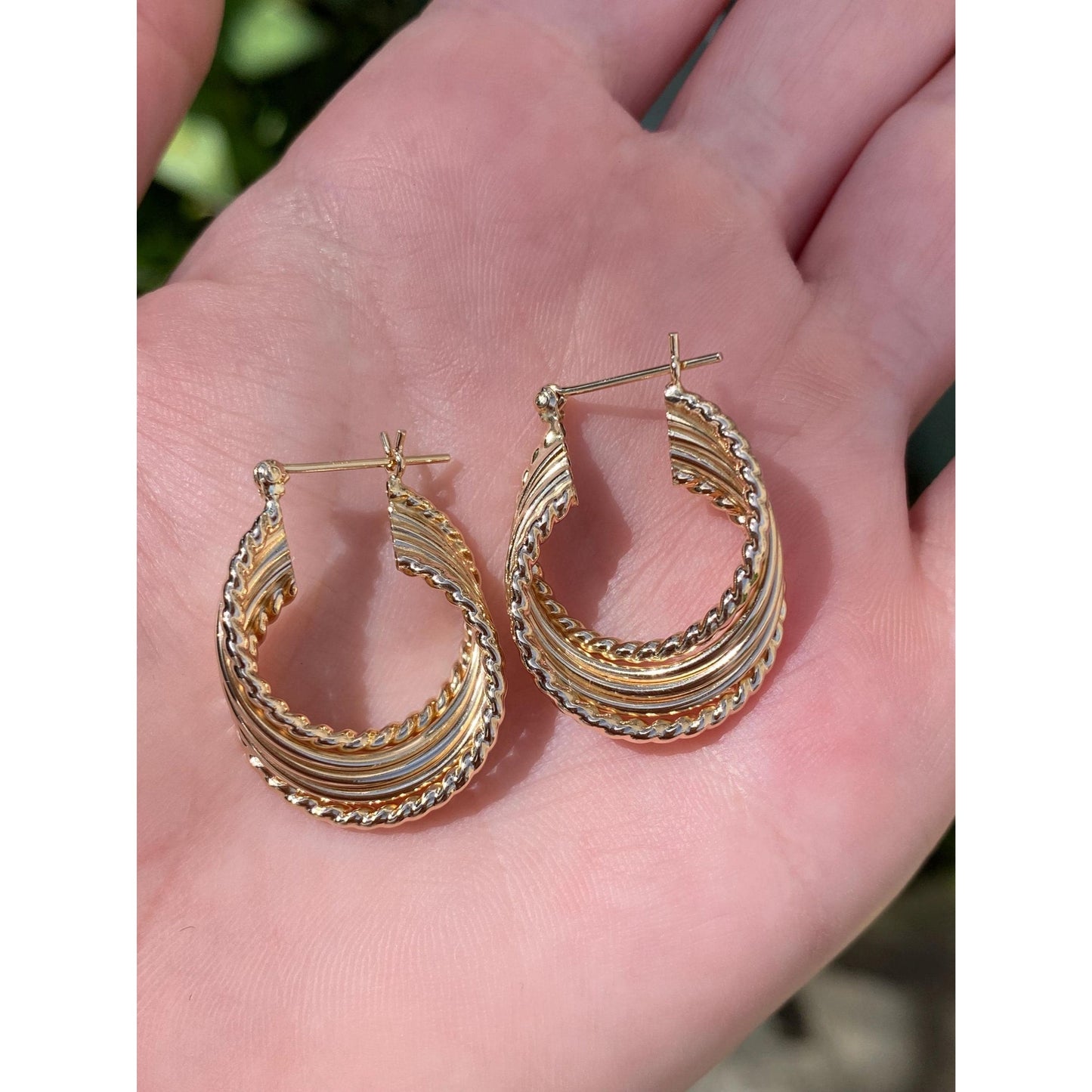 Vintage 14k Yellow Gold Layered Twist Hoop Earrings