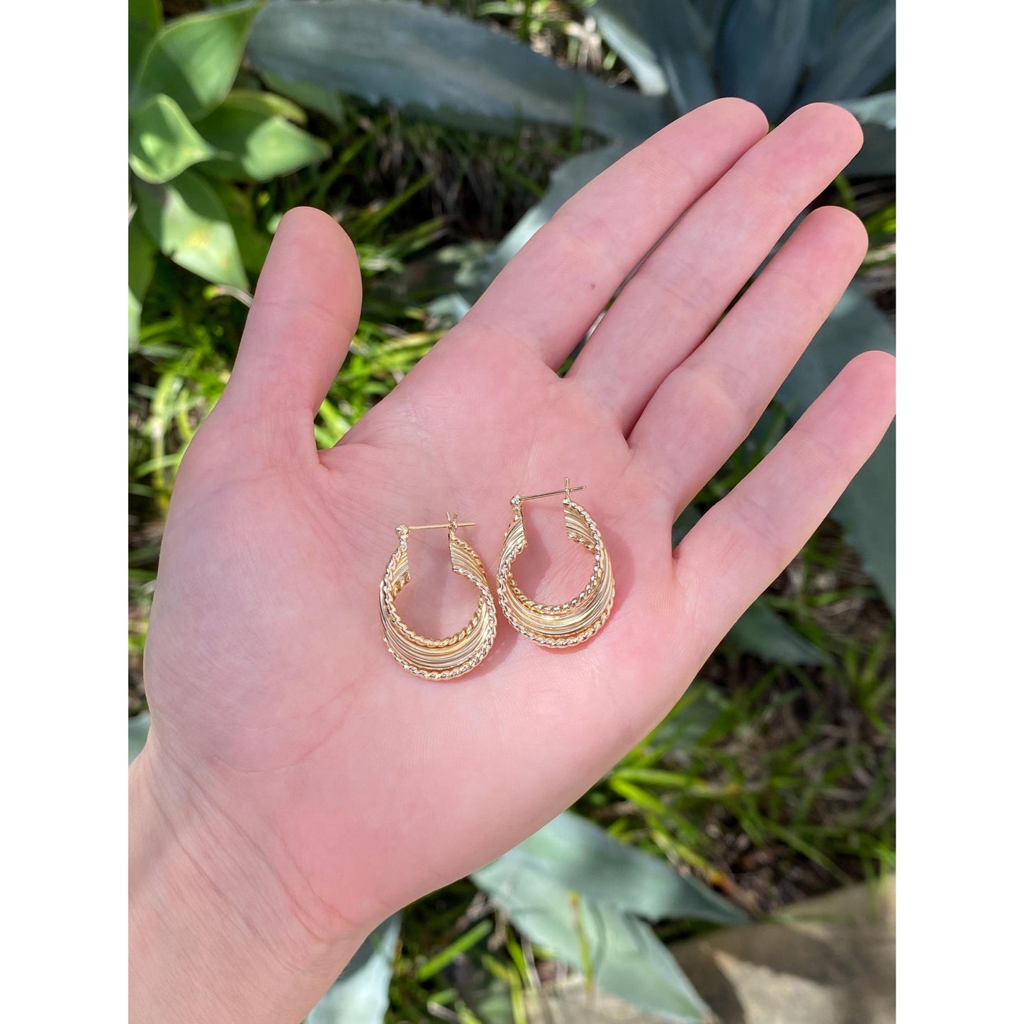 Vintage 14k Yellow Gold Layered Twist Hoop Earrings