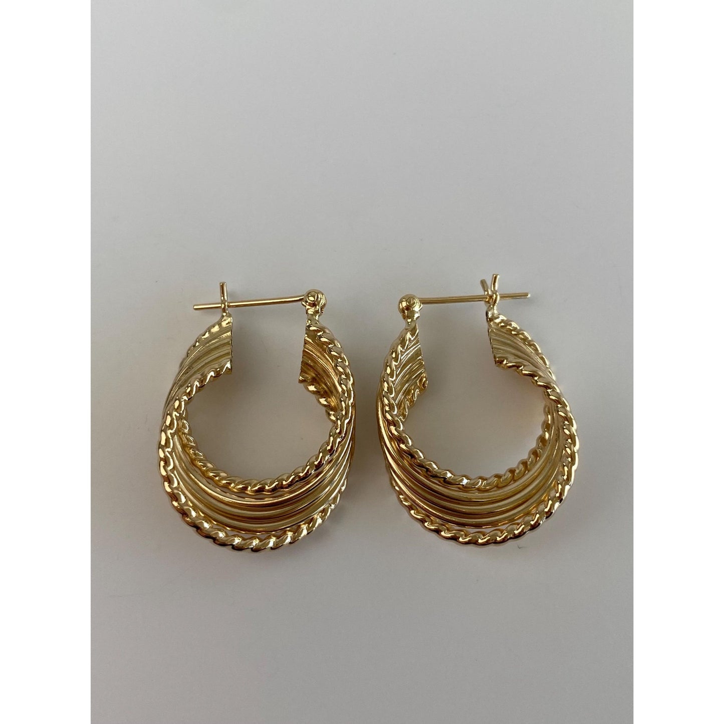 Vintage 14k Yellow Gold Layered Twist Hoop Earrings