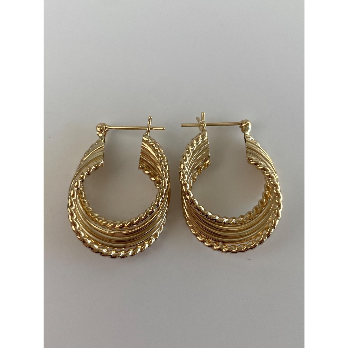 Vintage 14k Yellow Gold Layered Twist Hoop Earrings