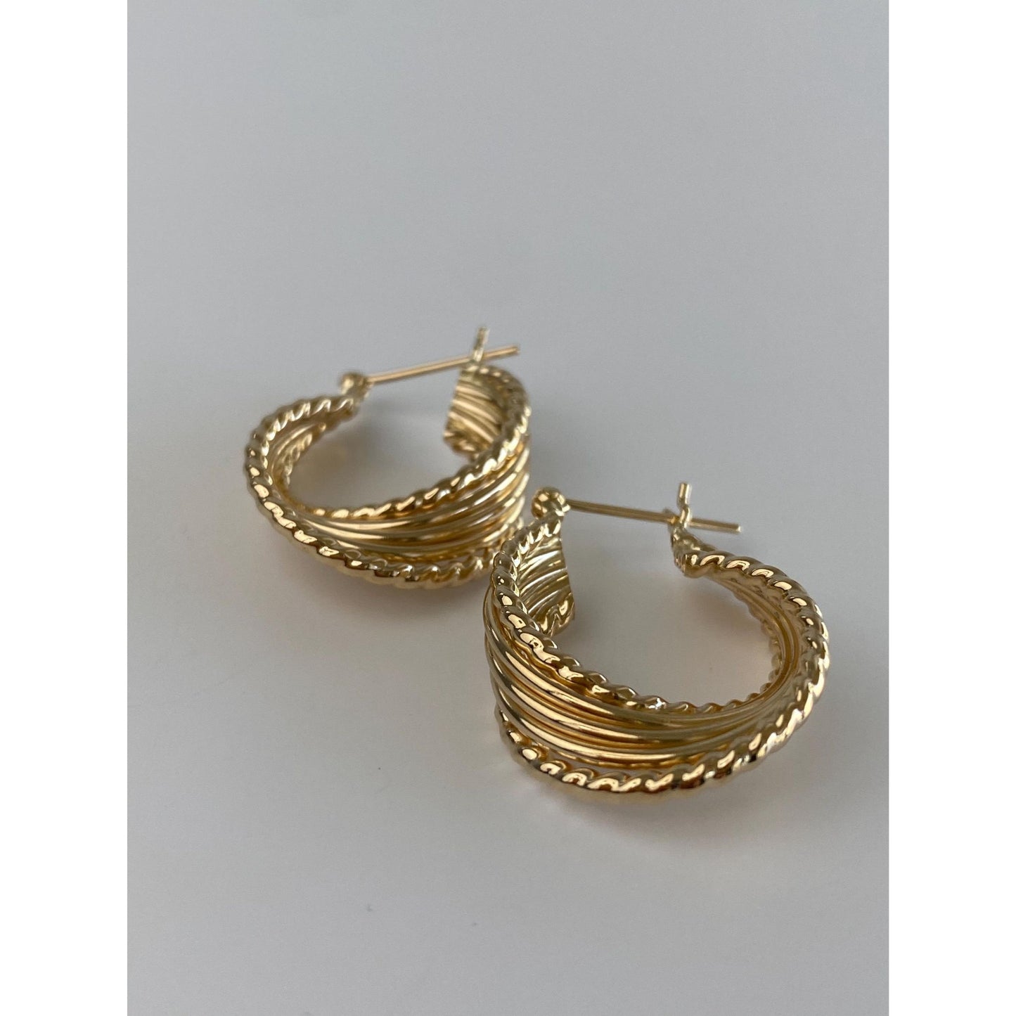 Vintage 14k Yellow Gold Layered Twist Hoop Earrings