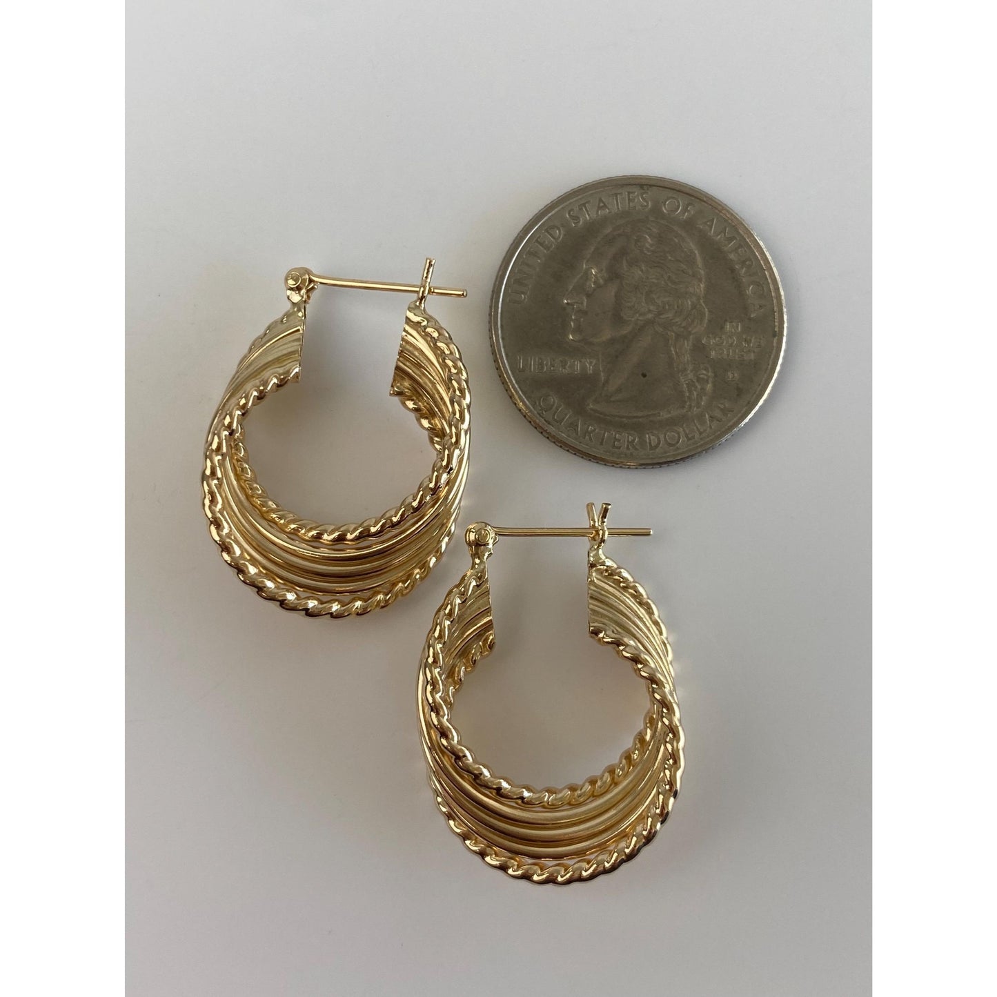 Vintage 14k Yellow Gold Layered Twist Hoop Earrings