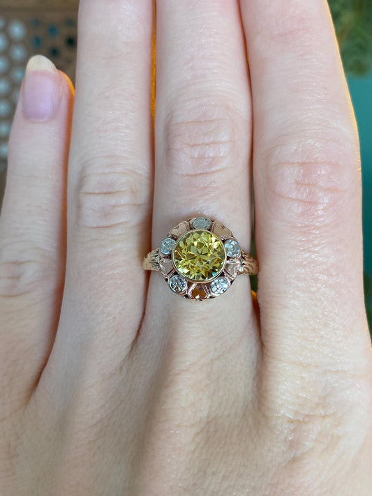 Vintage Solid 10k Tri Tone Gold Yellow Sapphire Ring - Size 6.25