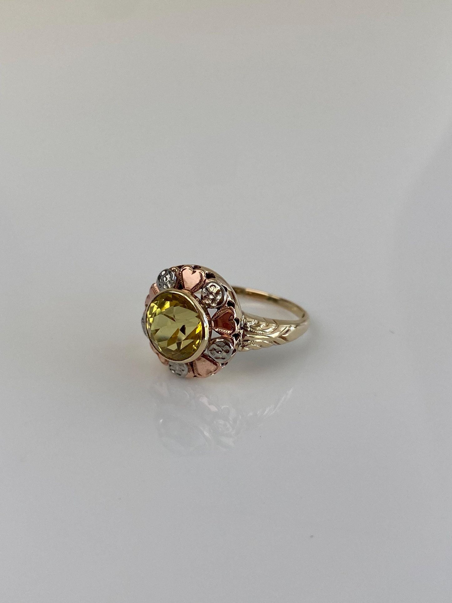 Vintage Solid 10k Tri Tone Gold Yellow Sapphire Ring - Size 6.25
