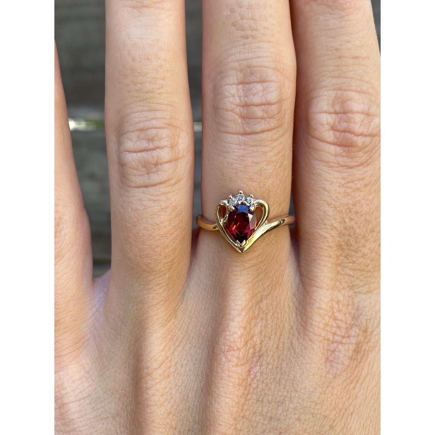 Vintage Solid 10k Yellow Gold Garnet Diamond Ring - Size 6.5