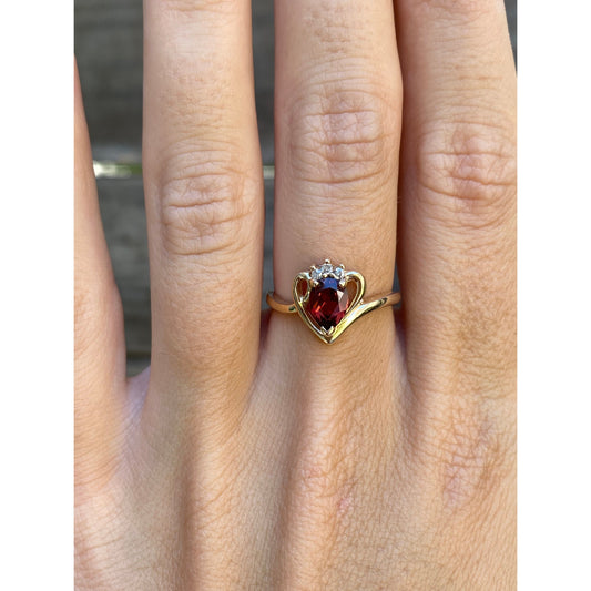 Vintage Solid 10k Yellow Gold Garnet Diamond Ring - Size 6.5