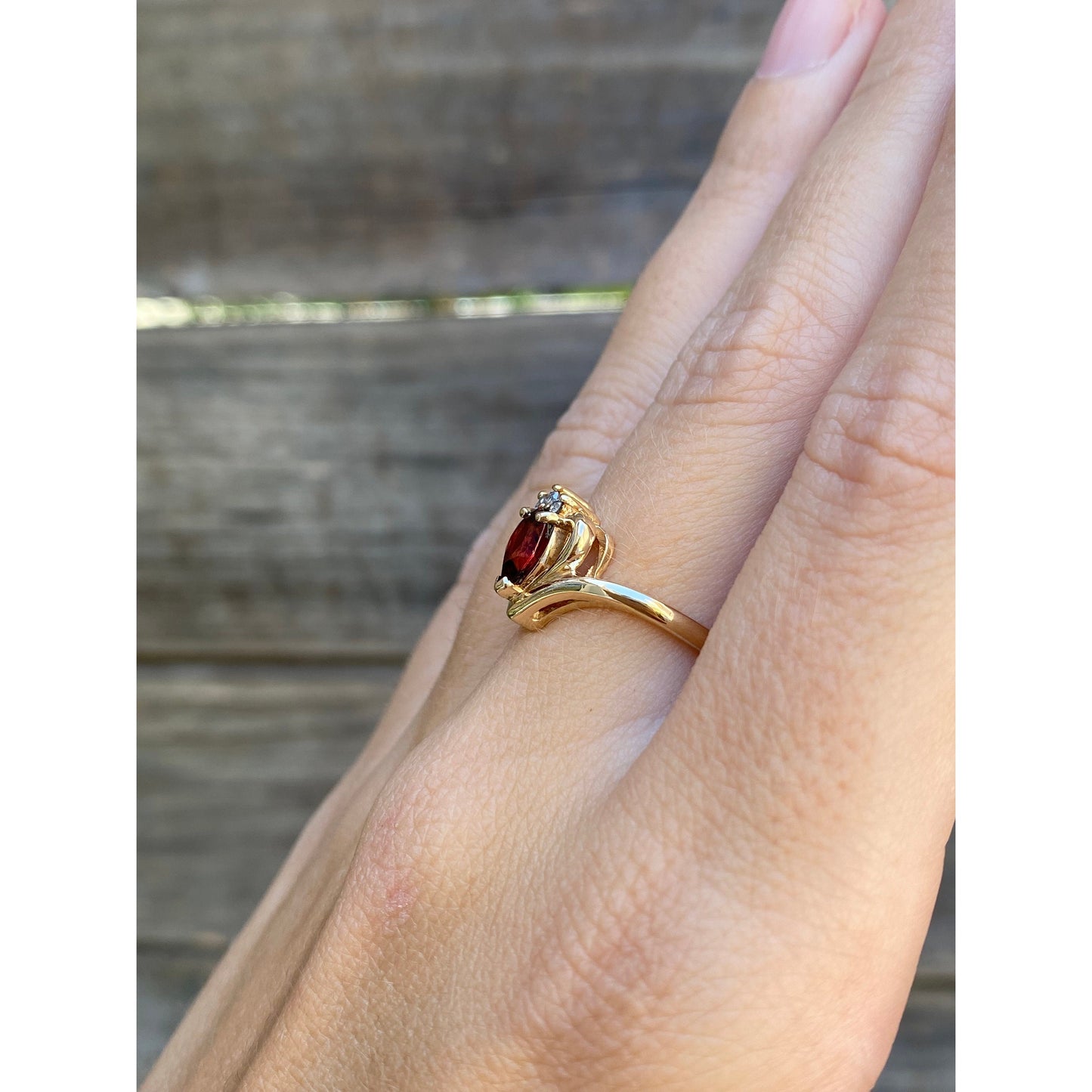 Vintage Solid 10k Yellow Gold Garnet Diamond Ring - Size 6.5