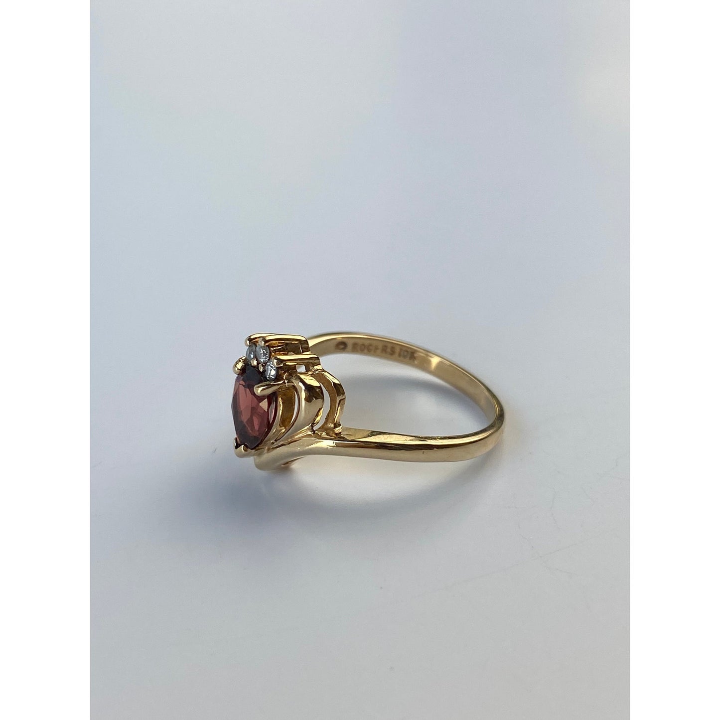 Vintage Solid 10k Yellow Gold Garnet Diamond Ring - Size 6.5